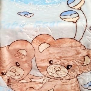 Baby blanket blue color printed raschel reversible embossed